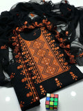 3PC Lawn Cotton Mirror Work Suit – New 9MM Plastic Mirror Emb Shirt, Heavy Emb Trouser & Chiffon Dupatta