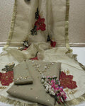 3-Piece Unstitched Mirror Work Dress – Pure Organza Shirt, Brush Dupatta & Kataan Trouser