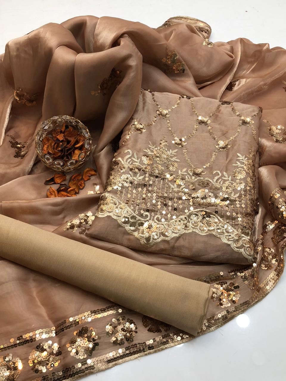 3PC Lawa Silk Embroidered Suit – Embroidered Shirt, Matching Lawa Silk Dupatta & Kataan Silk Trouser