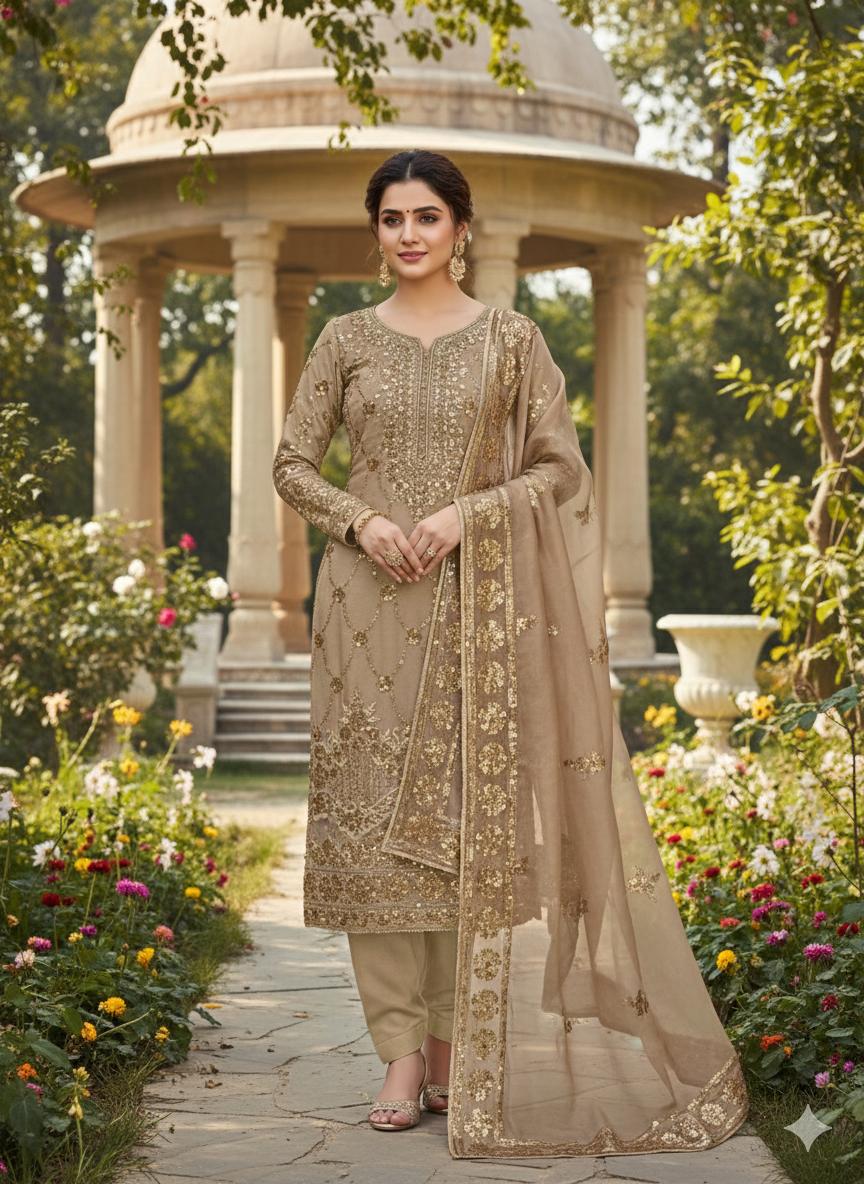 3PC Lawa Silk Embroidered Suit – Embroidered Shirt, Matching Lawa Silk Dupatta & Kataan Silk Trouser