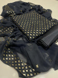 3PC Customized Chiffon Sequins Embroidered Suit – Front & Back Shirt, Sequins Border Dupatta & Kataan Silk Trouser