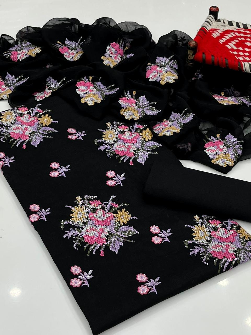 New Collection 3 Piece Lawn Cotton Suit – Machine Cross Stitch Embroidered Shirt, Cotton Trouser & Crinkle Chiffon Embroidered Dupatta