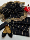 3PC Tissue Embroidered Suit – Organza 9MM Embroidered Shirt, Khatan Trouser & Tissue Dupatta with Khussa