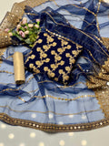 3-Piece Unstitched Dress – Chiffon Embroidered Shirt, Masoori Trouser & Organza Dupatta