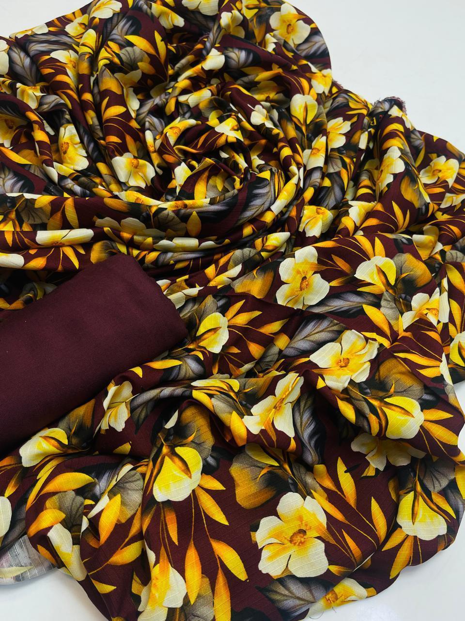 New Collection 2 Piece Premium Bana Dora Digital Print Suit – Lelan Shirt with Plain Premium Trouser