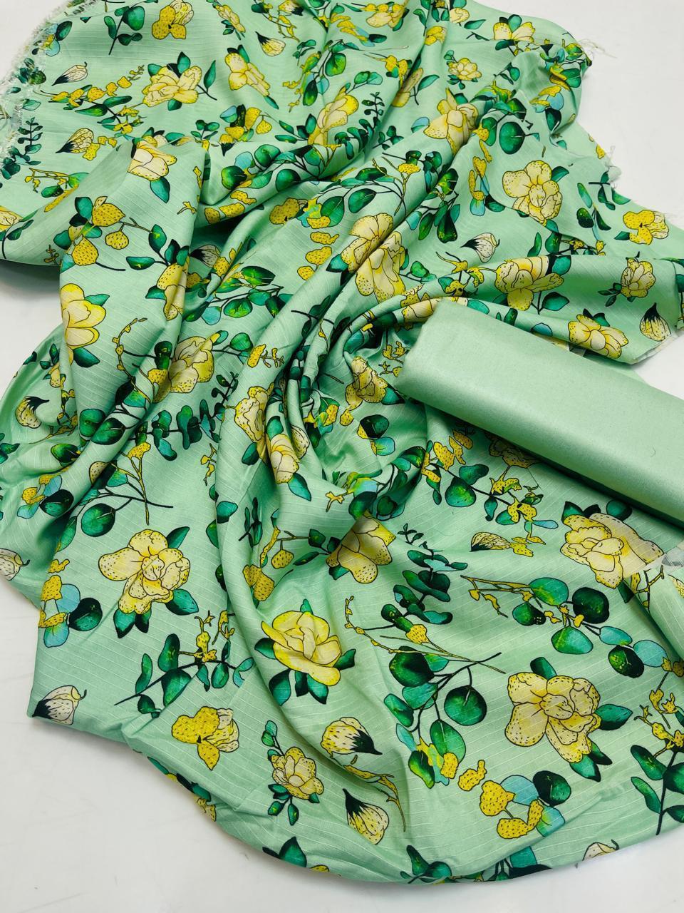 New Collection 2 Piece Premium Bana Dora Digital Print Suit – Lelan Shirt with Plain Premium Trouser