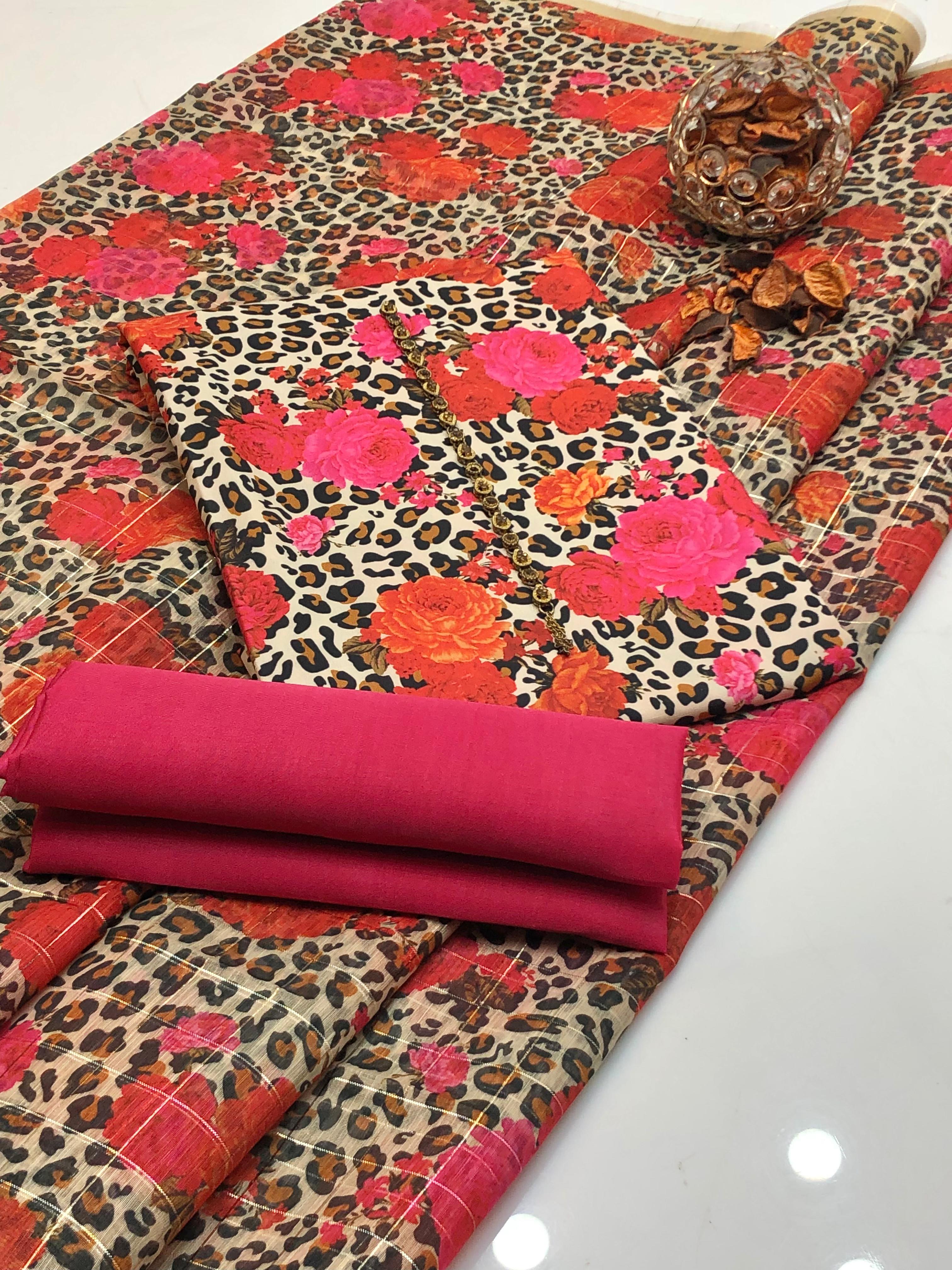 3PC Swiss Lelan Digital Print Suit – Digital Print Shirt, Kataan Plain Trouser & Monar Digital Print Dupatta