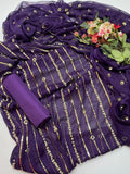 3-Piece Unstitched Fancy Suit – Chiffon Pearl Work with Silk Trouser