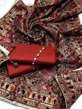 3-Piece Unstitched Kataan Silk Suit – Heavy Indian Embroidered Dupatta & Neckline Gift
